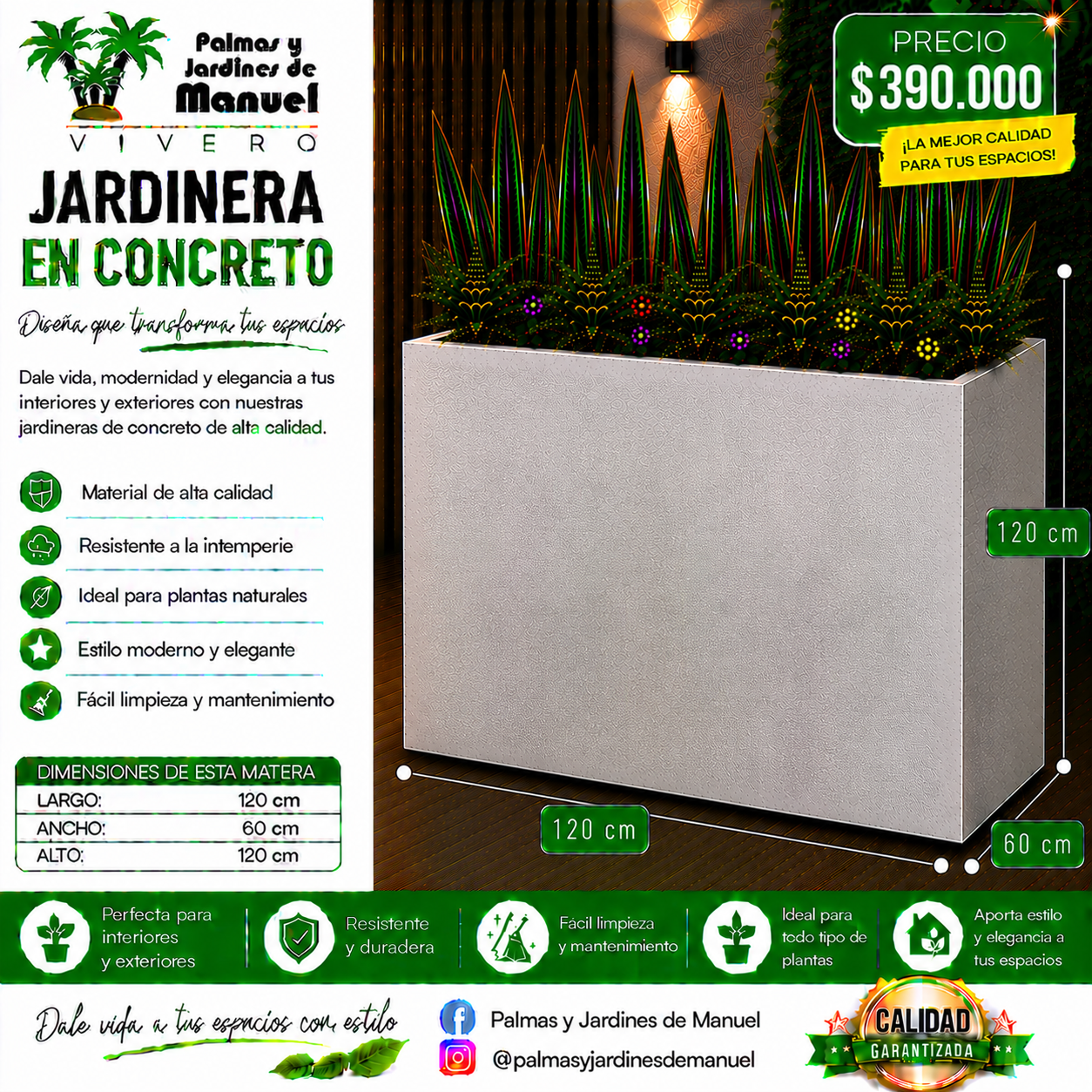 Jardinera en Concreto 120x60x120 cm