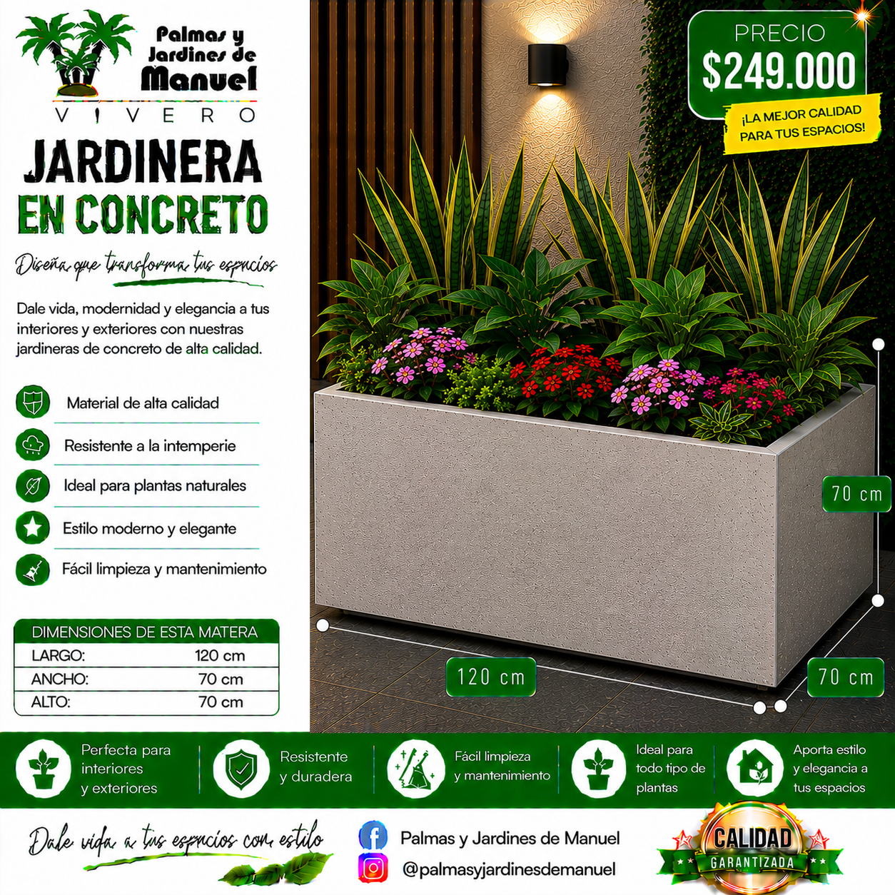 Jardinera en Concreto 120x70x70 cm