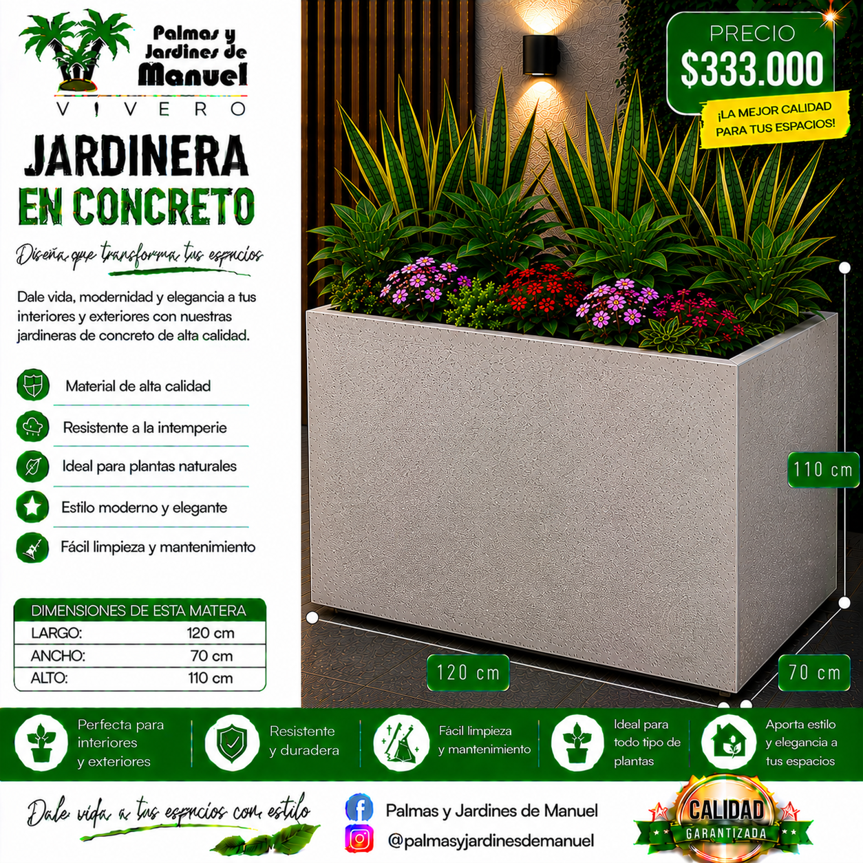 Jardinera en Concreto 120x70x110 cm