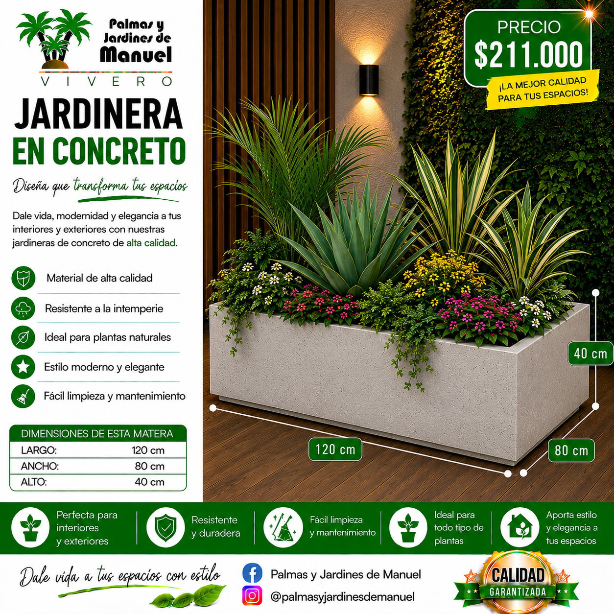 Jardinera en Concreto 120x80x40 cm