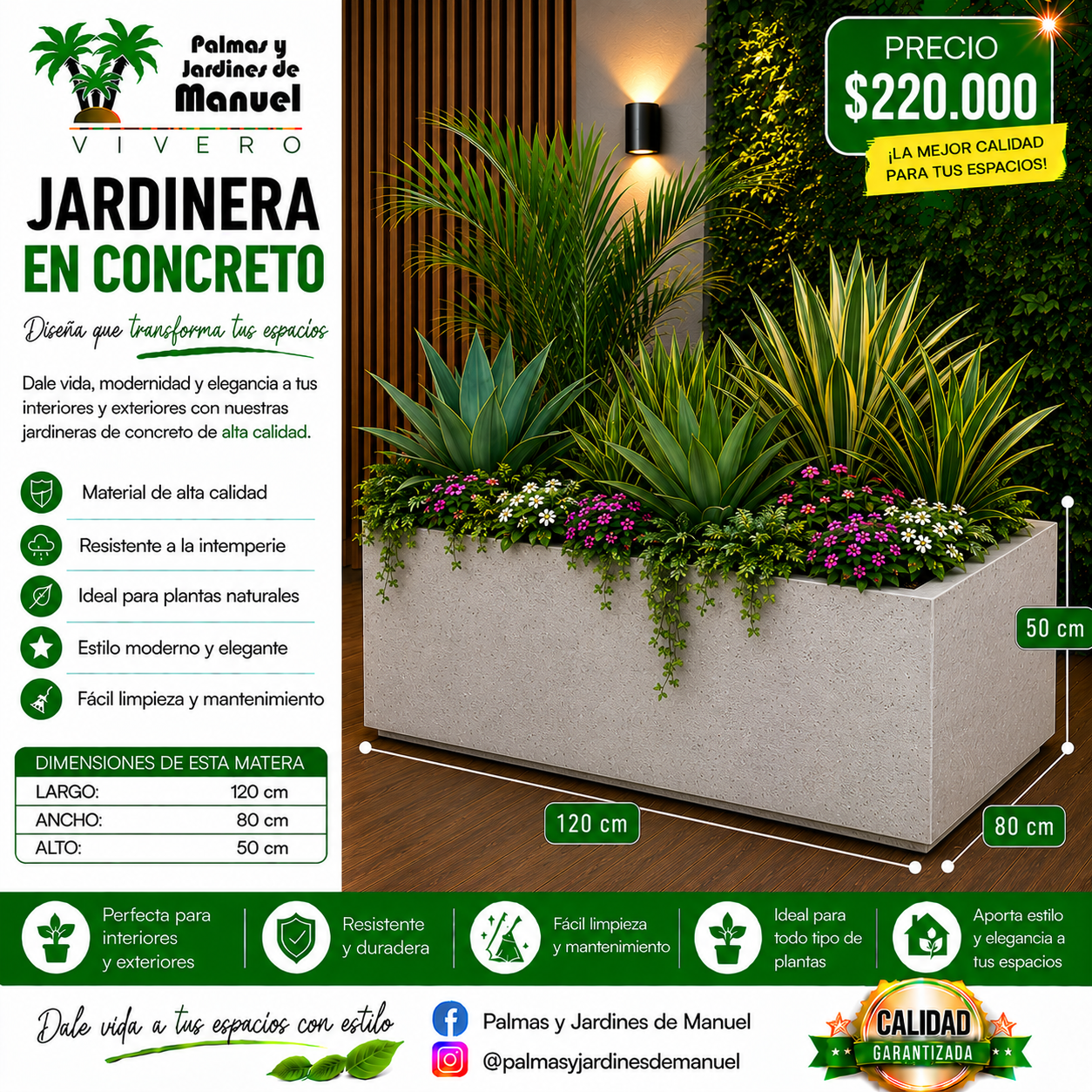 Jardinera en Concreto 120x80x50 cm