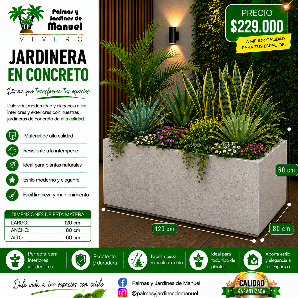 Jardinera en Concreto 120x80x60 cm