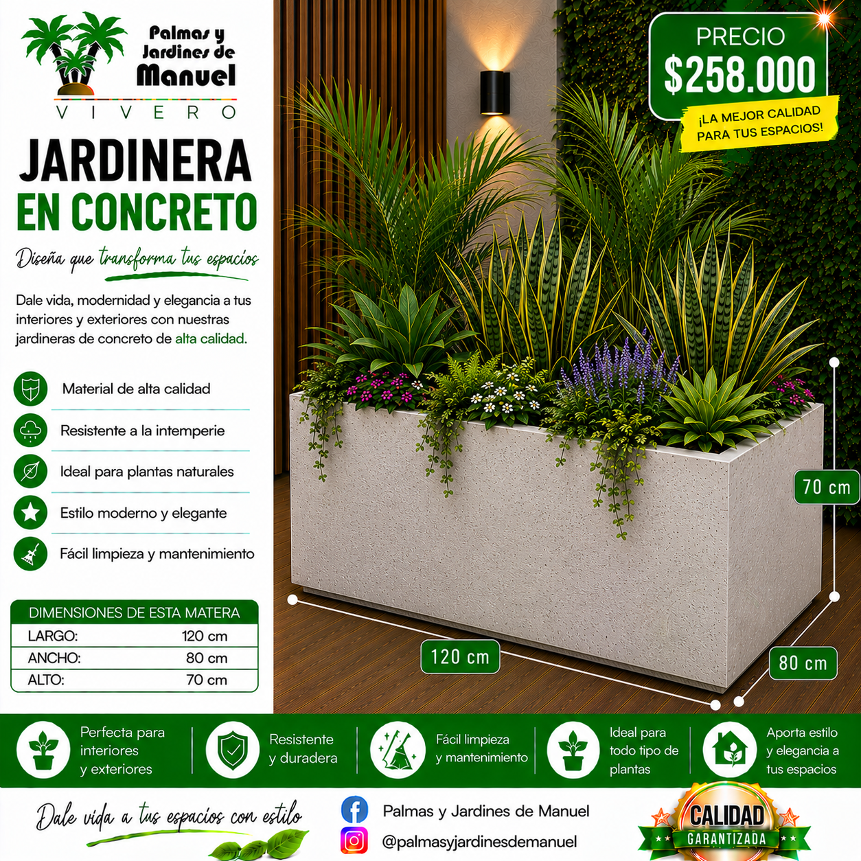 Jardinera en Concreto 120x80x70 cm