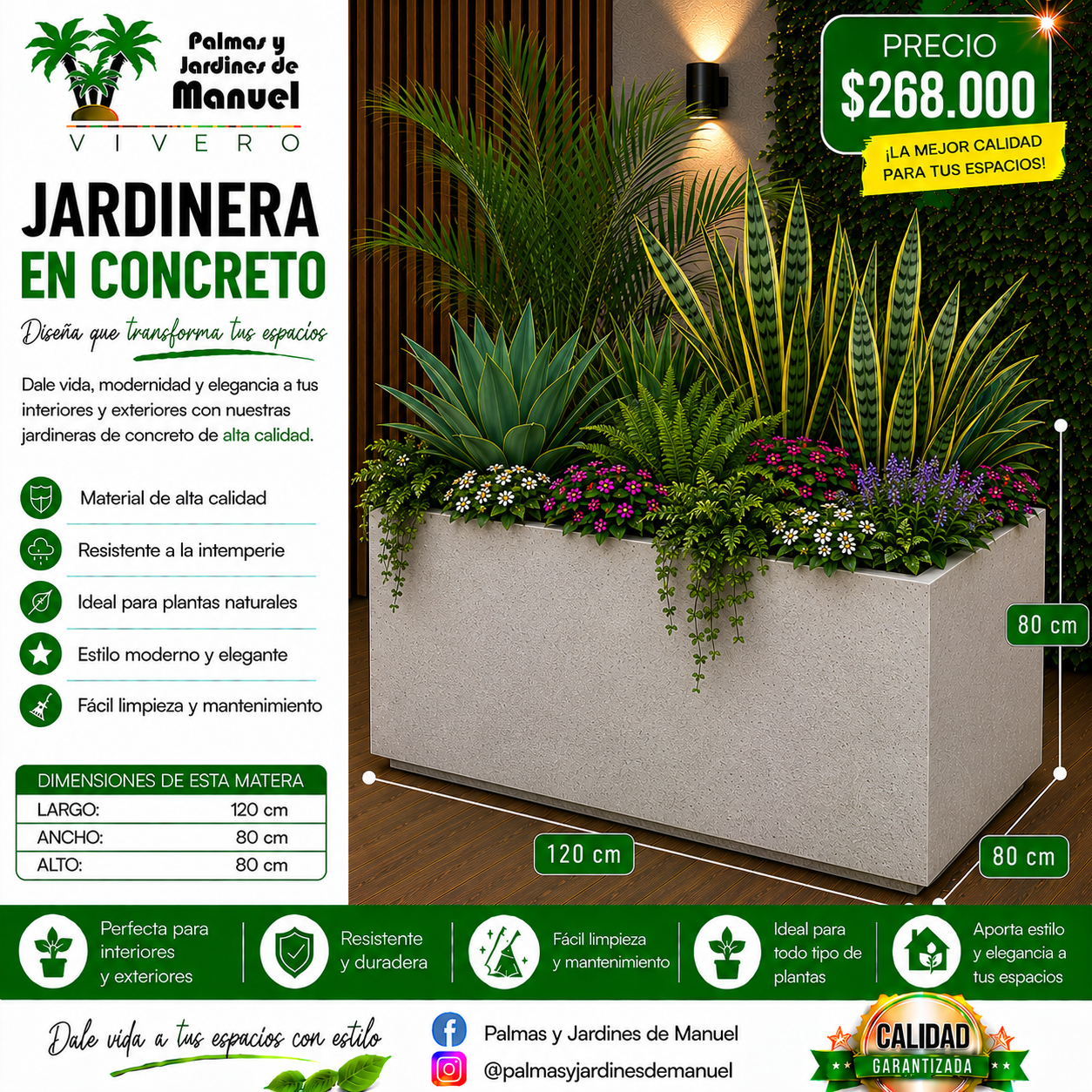 Jardinera en Concreto 120x80x80 cm