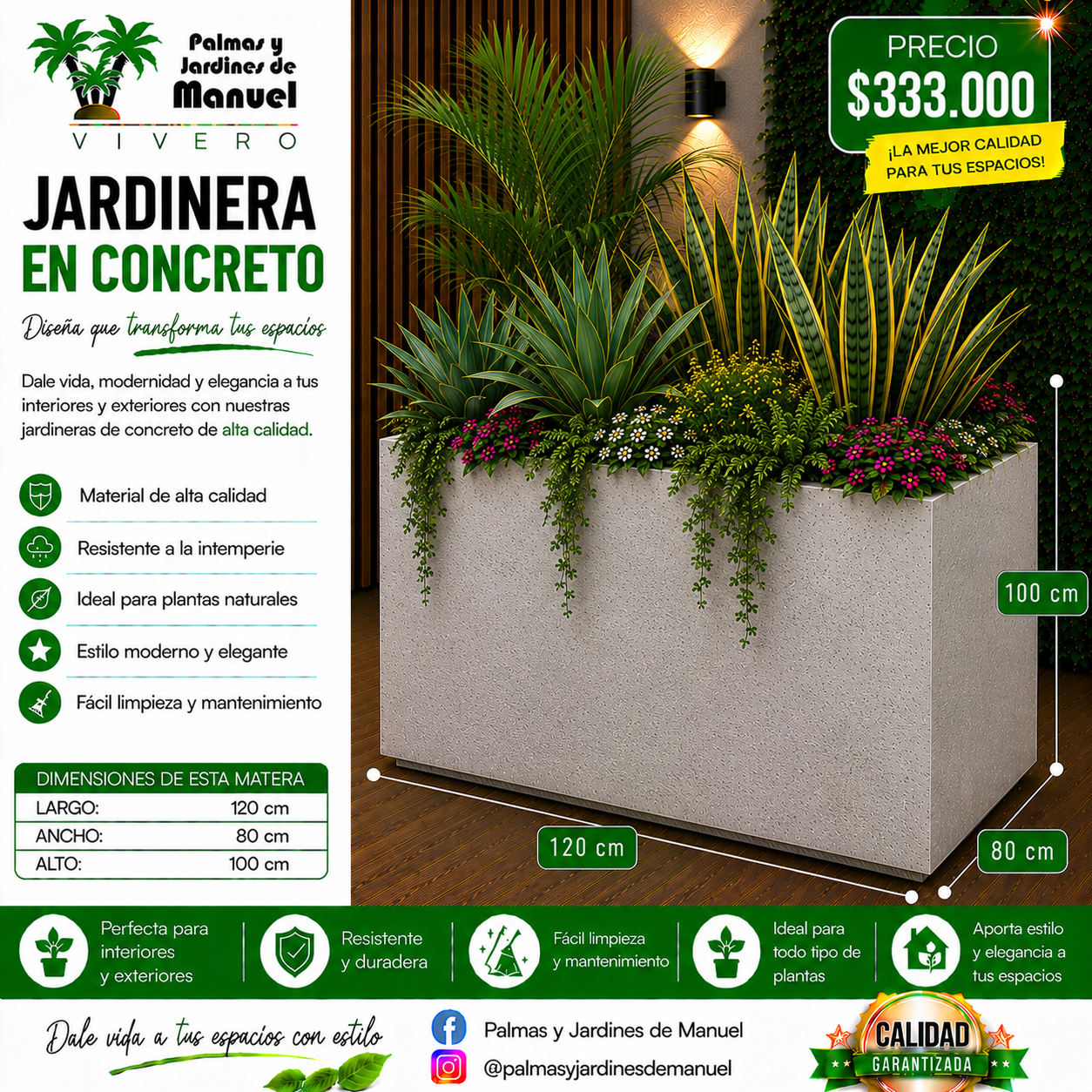 Jardinera en Concreto 120x80x100 cm