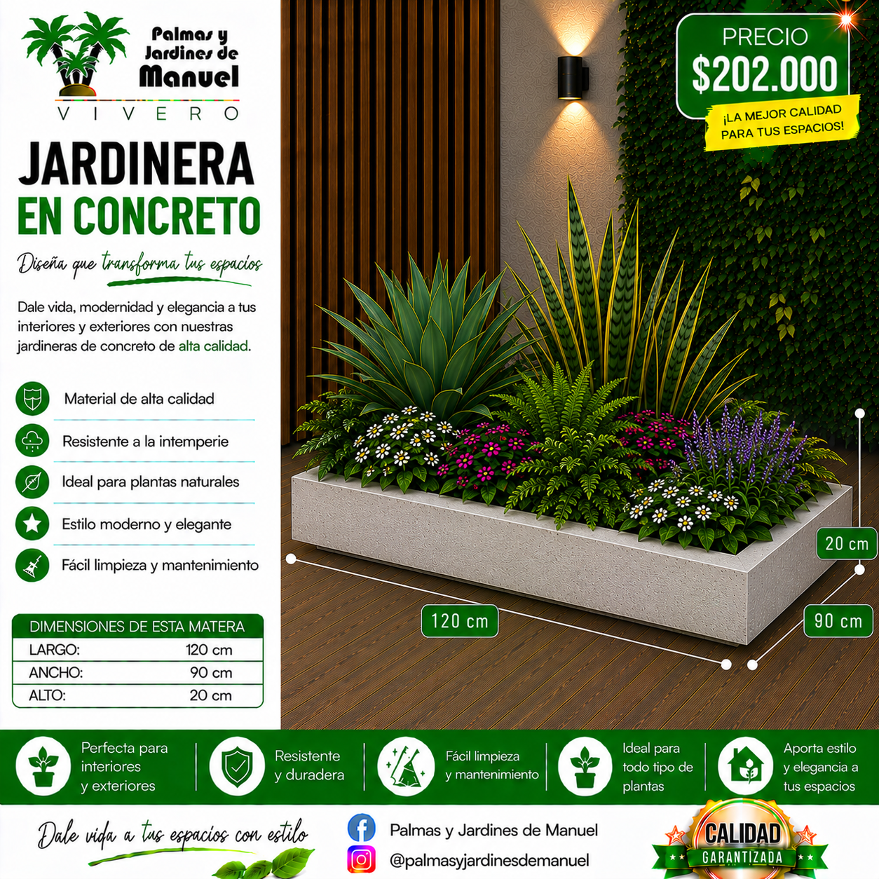 Jardinera en Concreto 120x90x20 cm