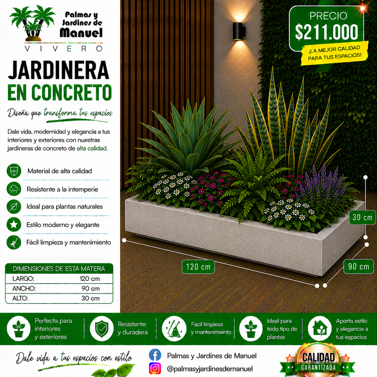 Jardinera en Concreto 120x90x30 cm