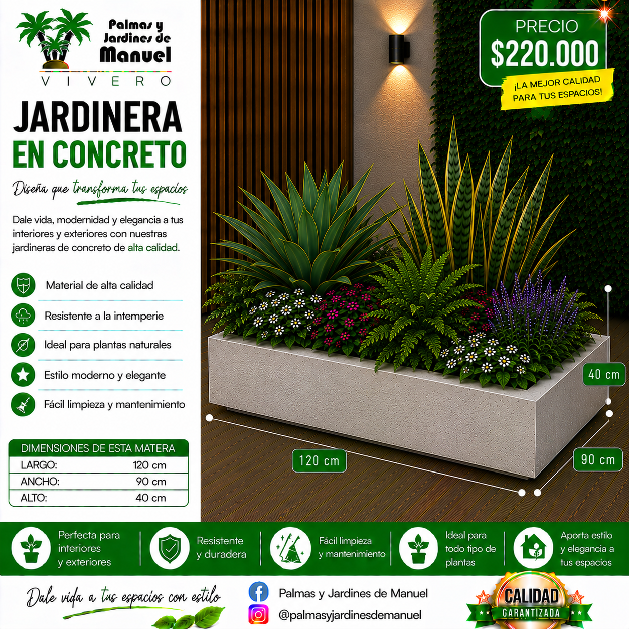 Jardinera en Concreto 120x90x40 cm