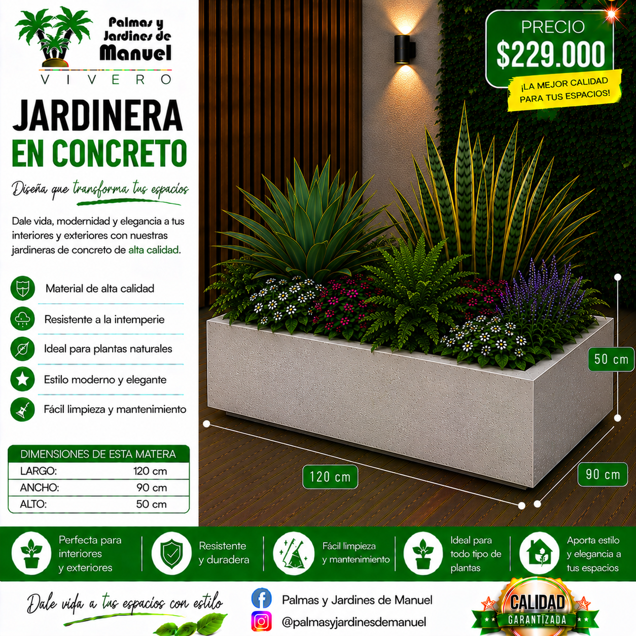Jardinera en Concreto 120x90x50 cm