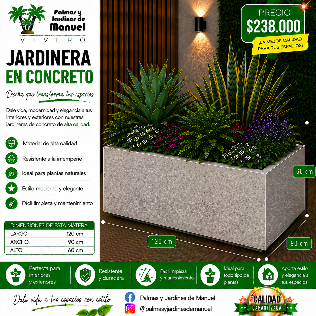 Jardinera en Concreto 120x90x60 cm