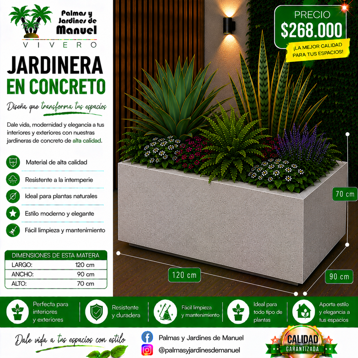 Jardinera en Concreto 120x90x70 cm