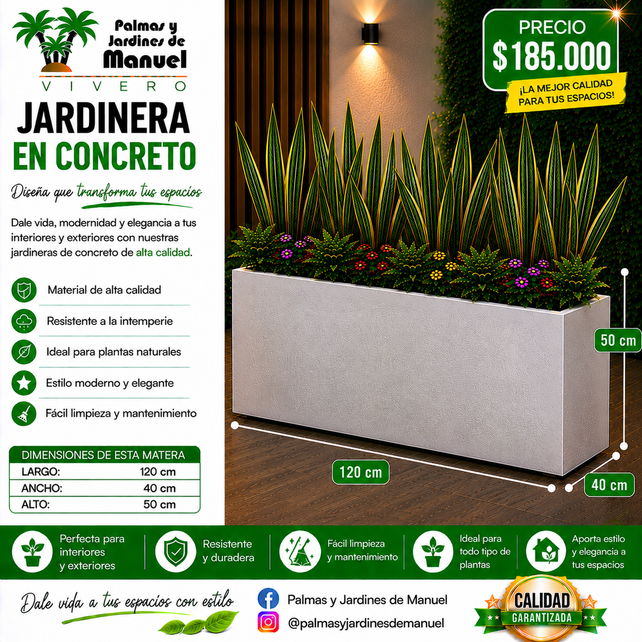 Jardinera en Concreto 120x40x50 cm