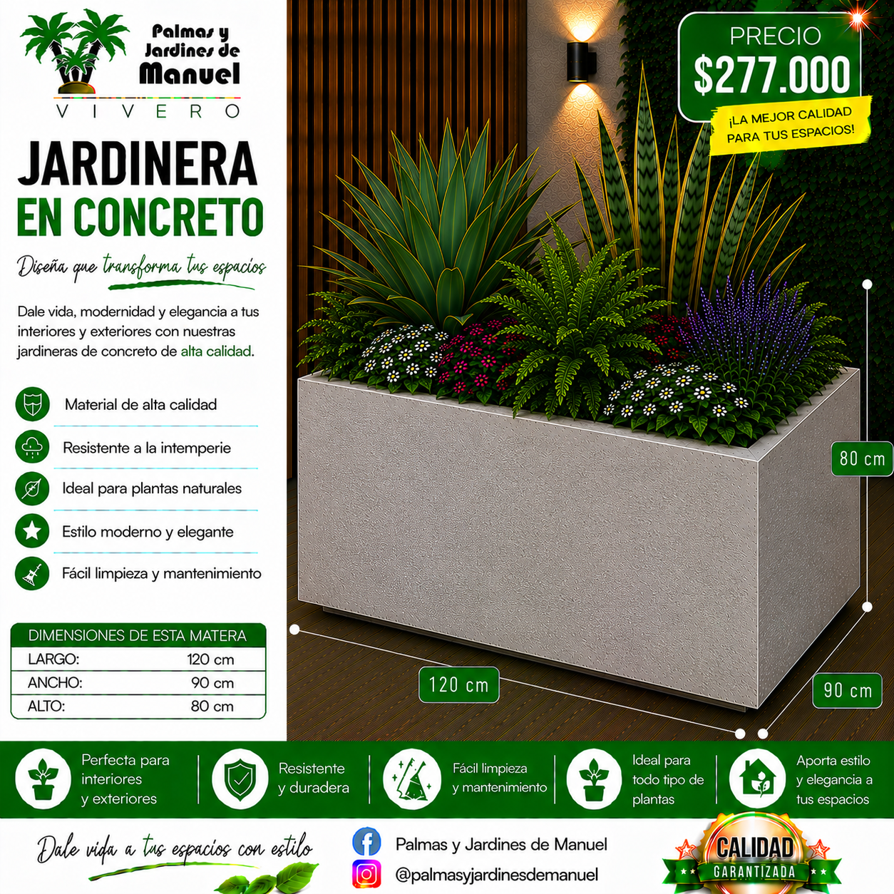 Jardinera en Concreto 120x90x80 cm