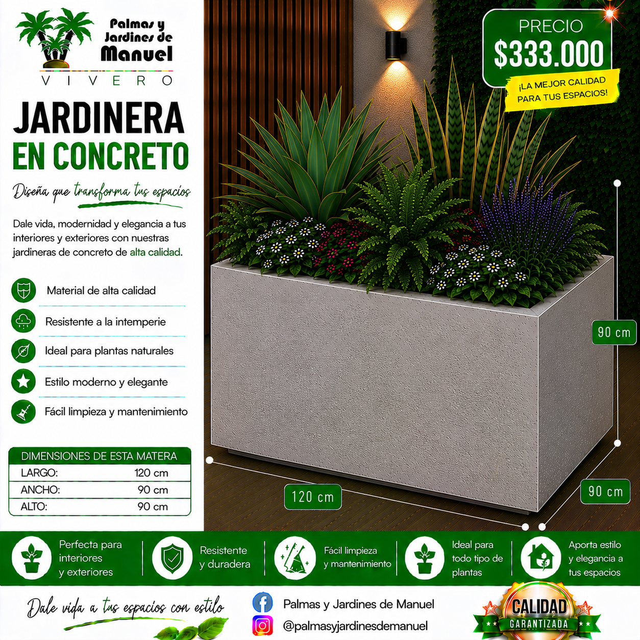 Jardinera en Concreto 120x90x90 cm