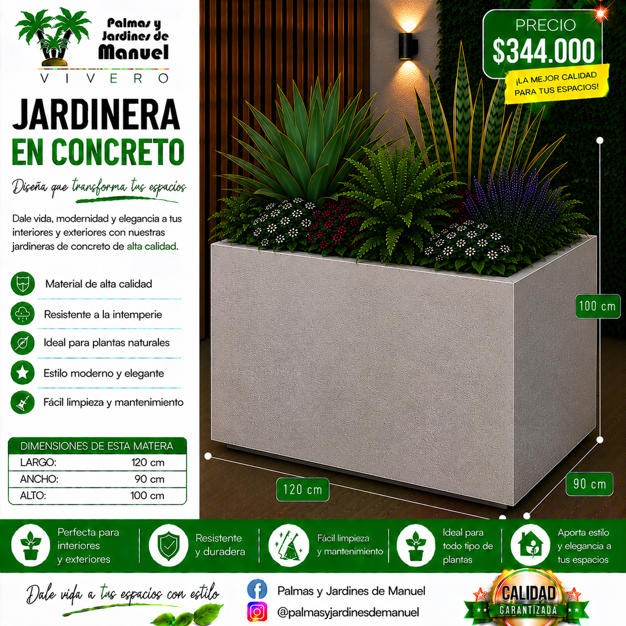 Jardinera en Concreto 120x90x100 cm