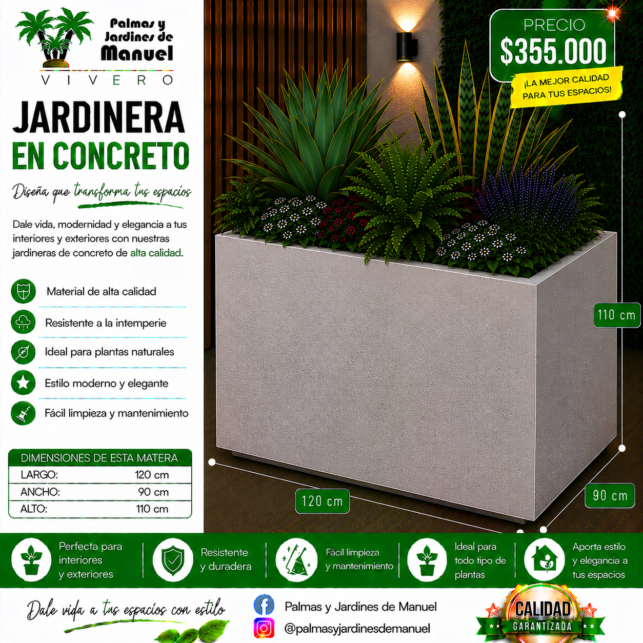 Jardinera en Concreto 120x90x110 cm
