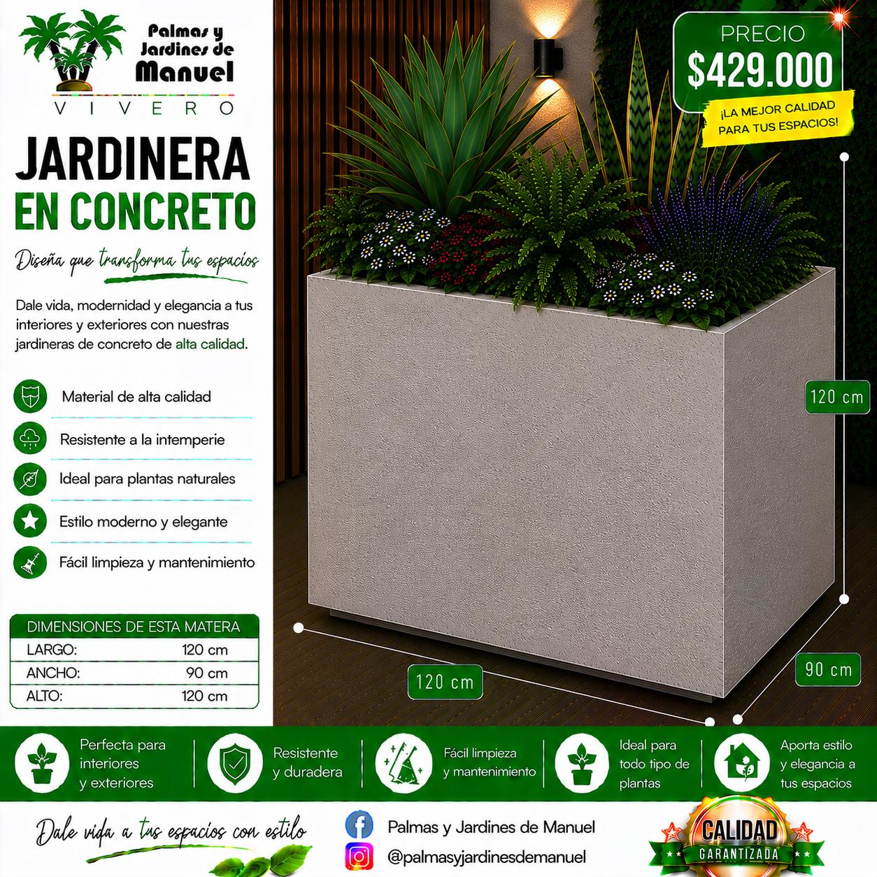 Jardinera en Concreto 120x90x120 cm
