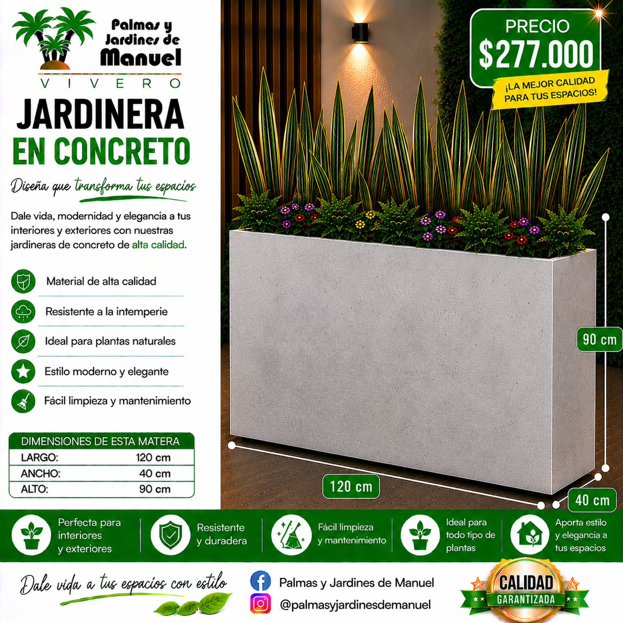 Jardinera en Concreto 120x40x90 cm