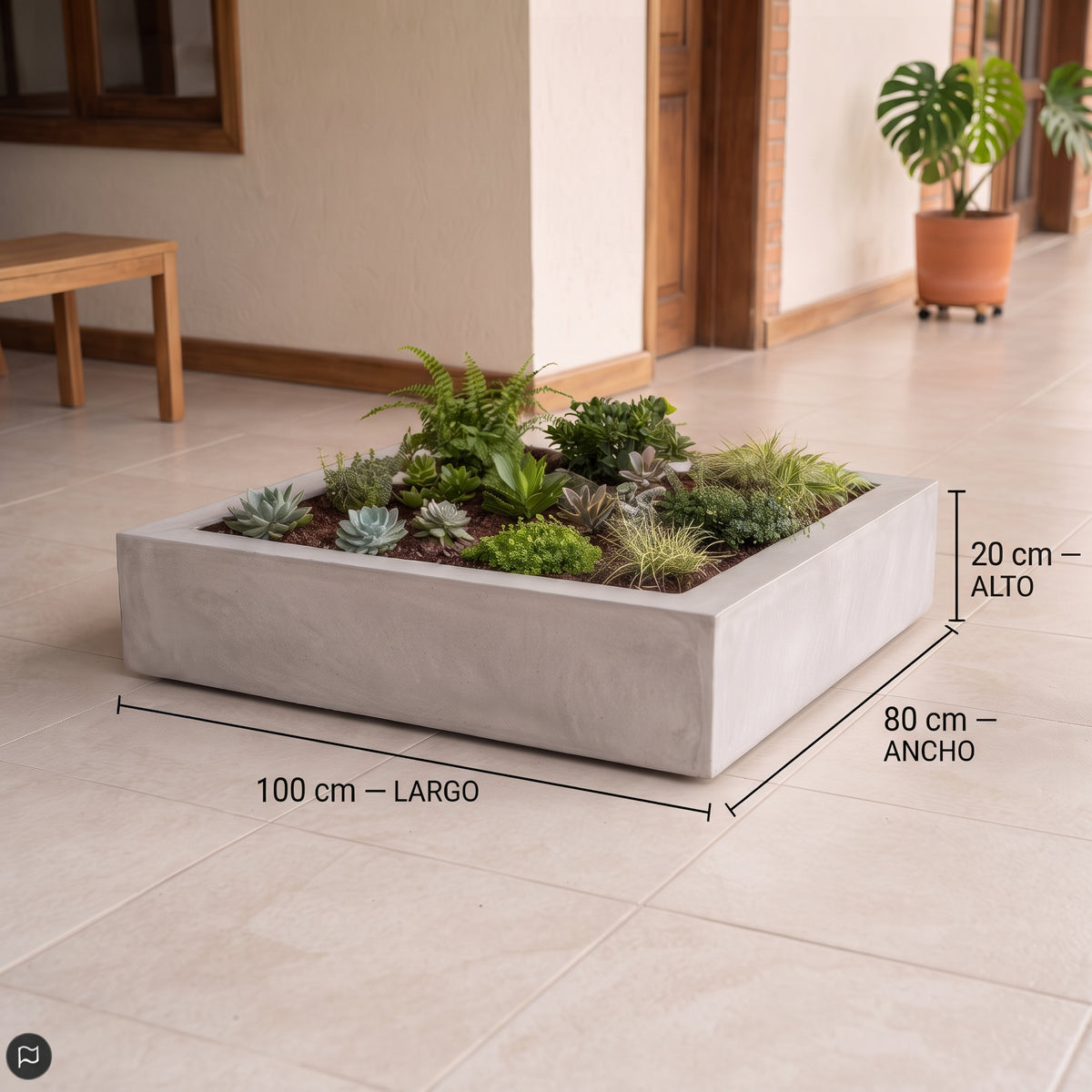 Jardinera en Concreto 100x80x20 cm